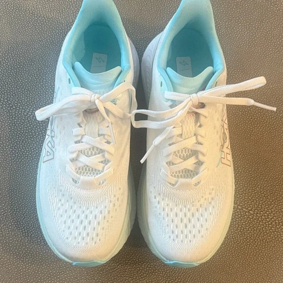 Hoka Mach 6 White and Light Blue Athletic Shoes - Picture 3 of 8
